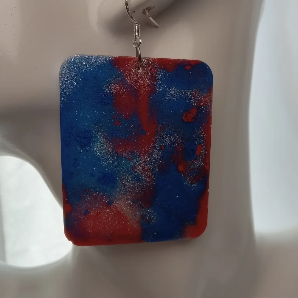 Red and Blue Square Earrings